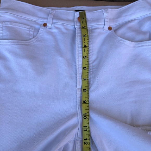 Express Style 06710774 High Waisted White Ripped Straight Raw Hem Ankle Jeans 10 - Picture 12 of 16